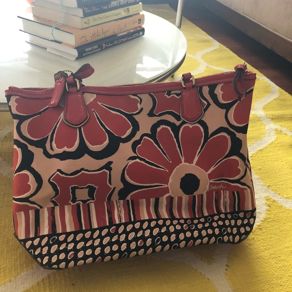 Coach red/orange flower purse